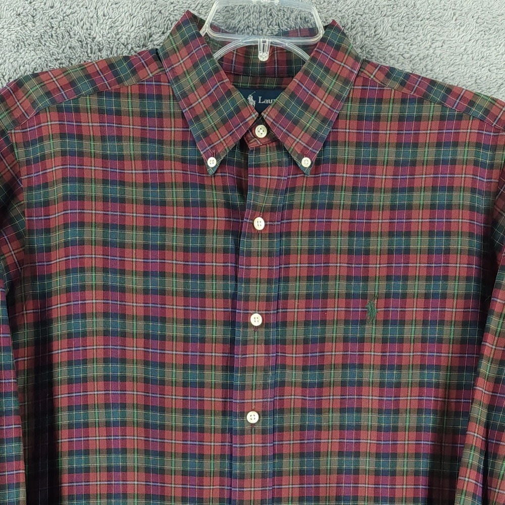 Polo Ralph Lauren Shirt Mens L Maroon Green Plaid Classic Fit‎ Pony Preppy 90s